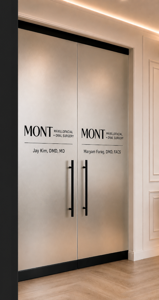 MONT Surgery office doors for Dr. Jay Kim and Dr. Maryam Farag